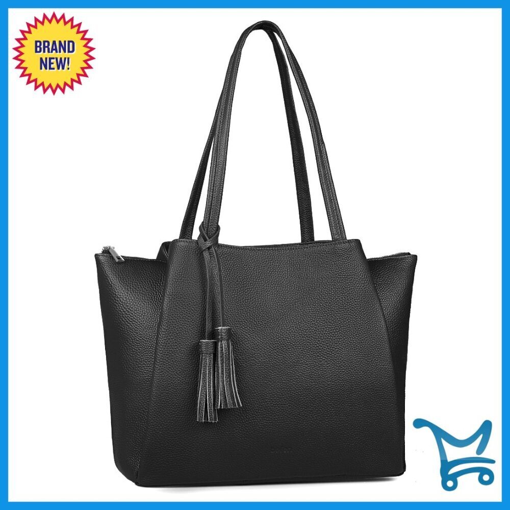 Genuine Leather Tote Bag with Laptop Compartment for Work & Travel